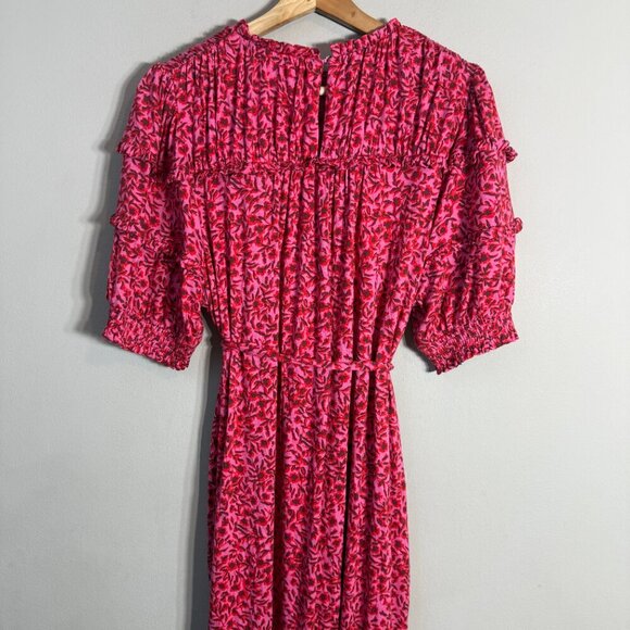 Boden Yoke Detail Floral Jersey Midi Dress Women's 10L Gin Fizz Pink Boho Chic - Picture 14 of 16